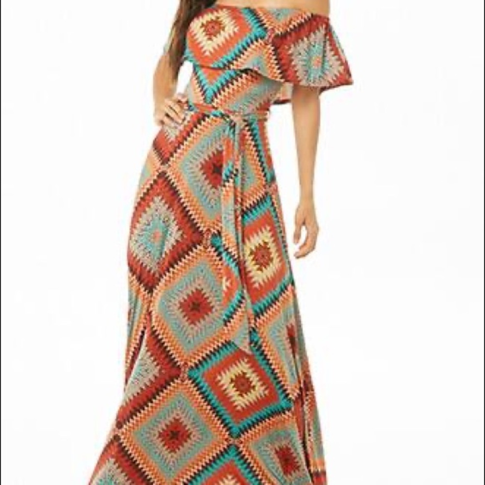 Forever 21 Patterned Off-the-Shoulder Maxi Dress